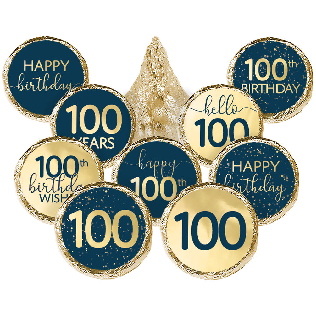 Navy Blue and Gold 100th Birthday Stickers